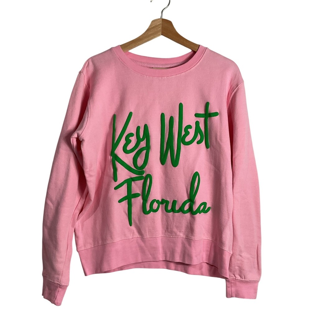 Key West Florida Pink Sweatshirt Green Puff S crew pull over beverly hills hotel